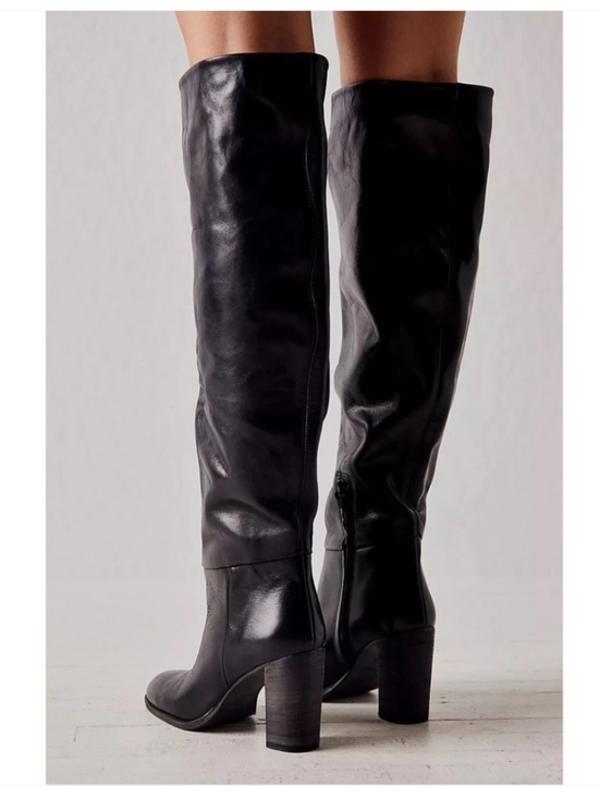 Free People Shoes - Free People Dakota Black Leather Wood Chunky Heeled Over Knee Boots